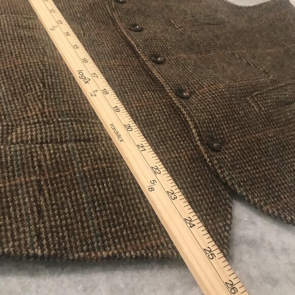 Ralph Lauren Purple Label Vest Mens XL Brown Wool Tweed Windowpane Waistcoat - Picture 6 of 9
